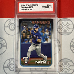 Graded 10 Evan Carter Texas Rangers 2024 RC Topps Rookie Card #280 10 Gem Mint-1
