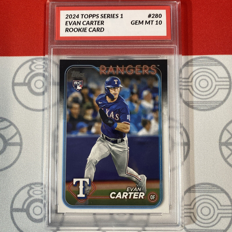 Graded 10 Evan Carter Texas Rangers 2024 RC Topps Rookie Card #280 10 Gem Mint-1