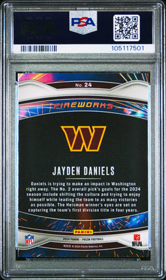 Graded 2024 Panini Prizm Jayden Daniels #24 Fireworks RC Football Card PSA 10-2