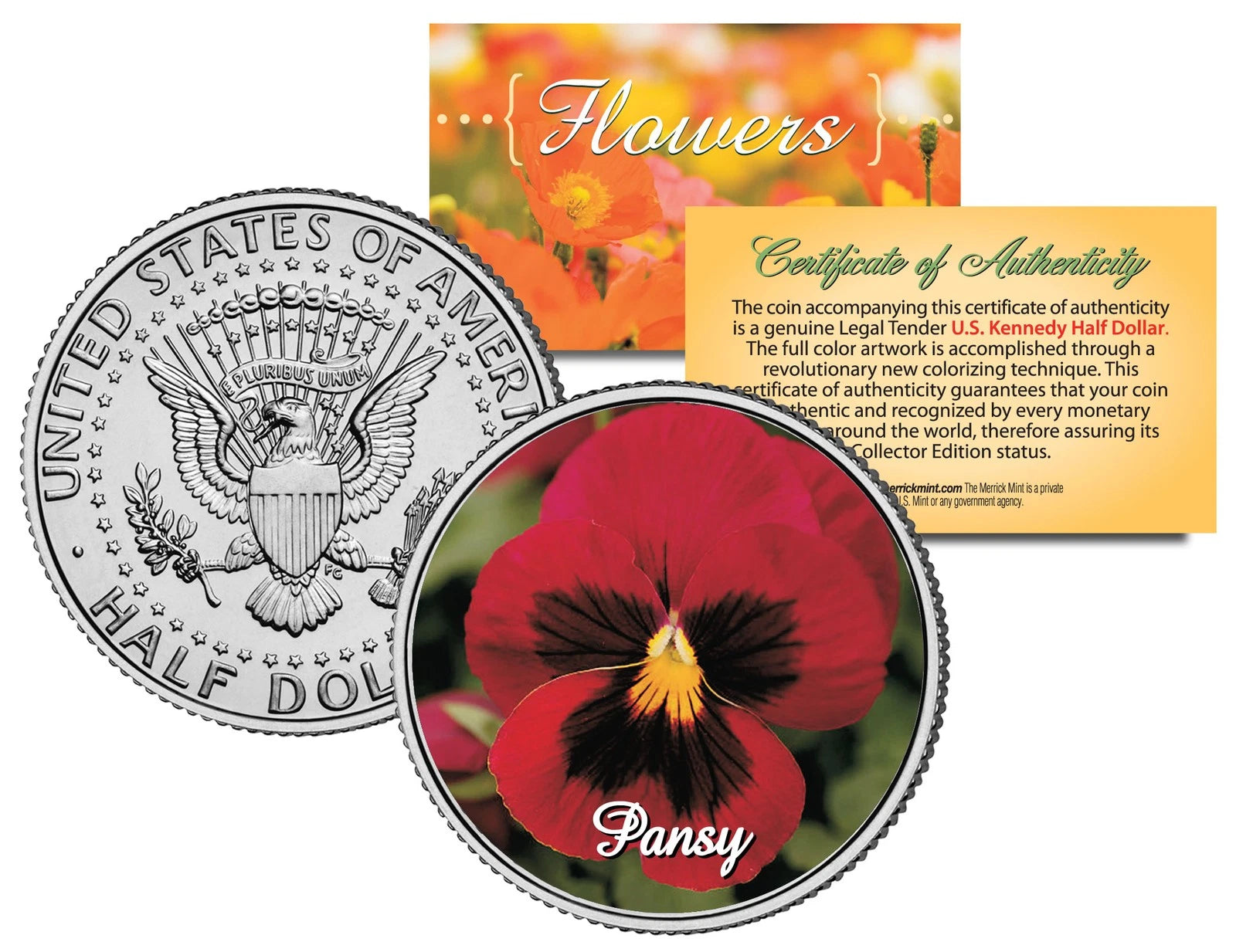 PANSY FLOWER JFK Kennedy Half Dollar US Colorized Coin