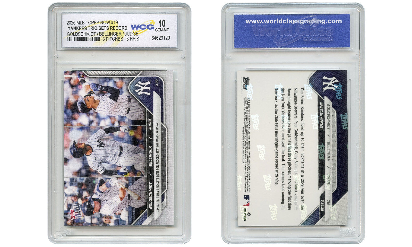 2025 Topps Now JUDGE BELLINGER GOLDSCHMIDT Card #19 Historic HR's - GEM MINT 10-4