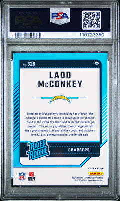 Graded 2024 Panini Donruss Ladd McConkey #328 Pink Rookie Football Card PSA 10-2
