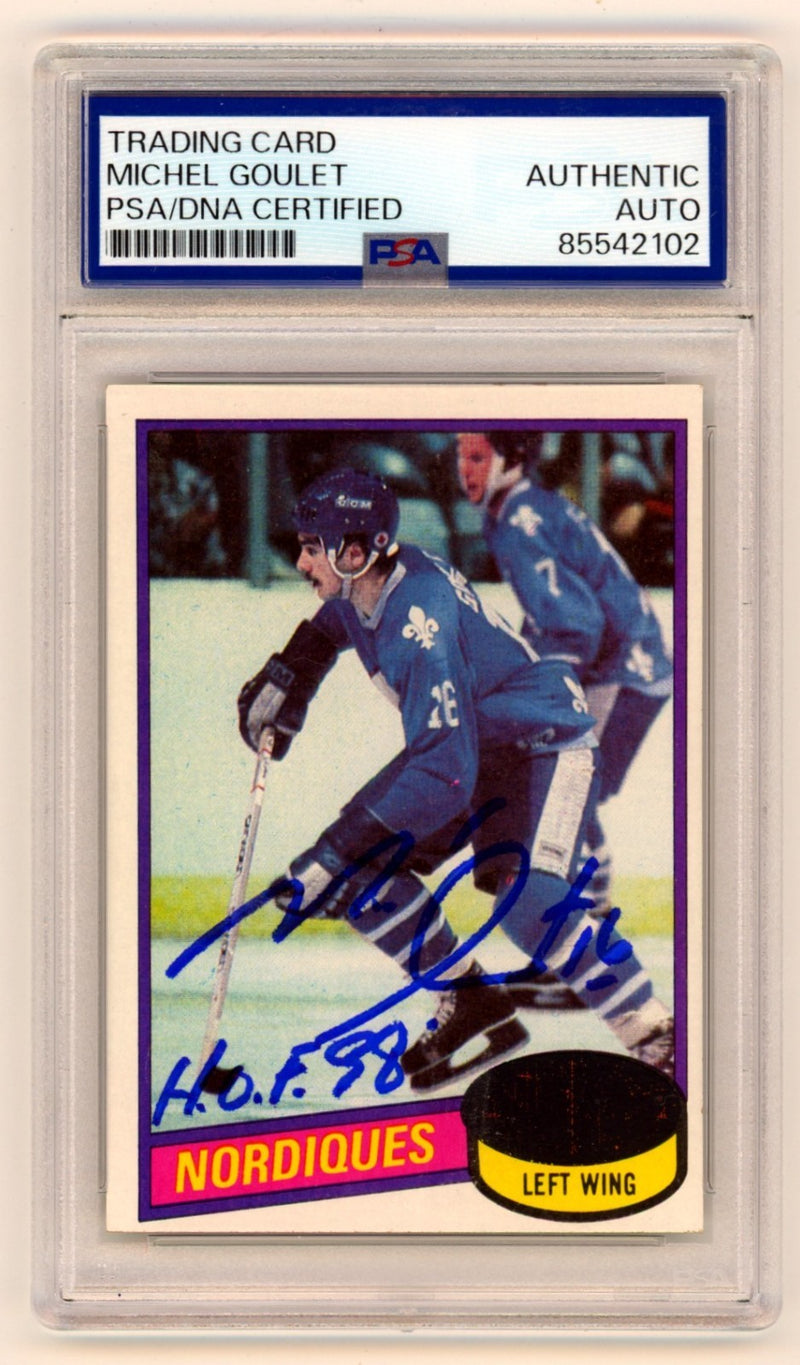 Michael Goulet 1980-81 Topps #67 Signed RC w/ HOF 98 Insc. PSA Authentic Auto-1