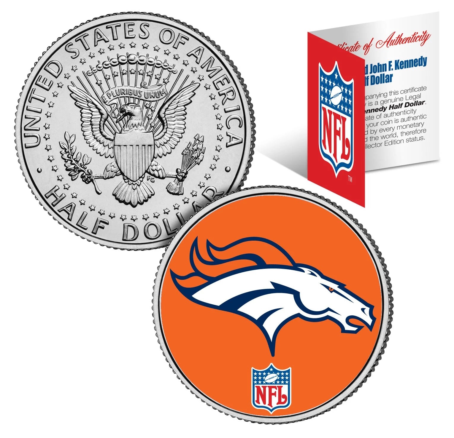 DENVER BRONCOS NFL JFK Kennedy Half Dollar US Coin *Officially Licensed*