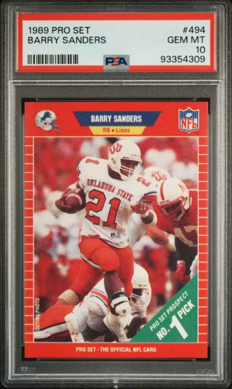 Graded 1989 Pro Set Barry Sanders #494 Rookie RC Football Card PSA 10 Gem Mint-1