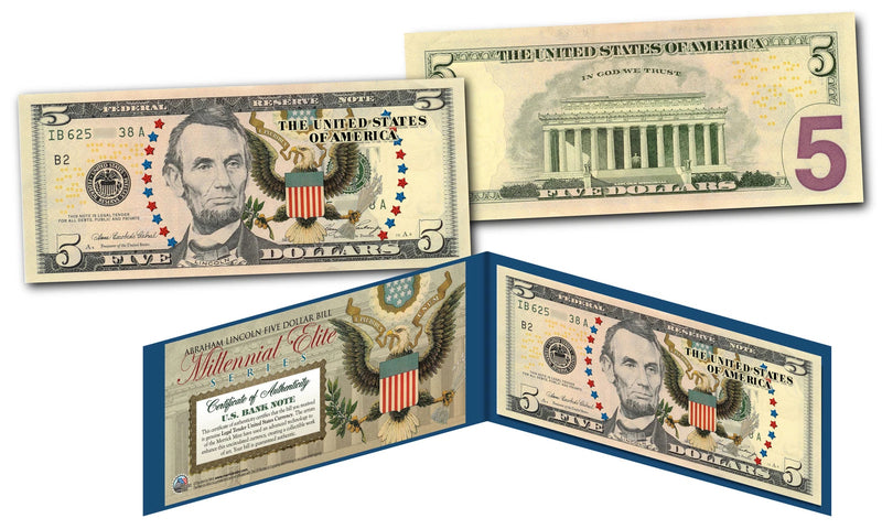 MILLENNIAL ELITE SERIES Genuine $5 Bill High-Def Colorized SYMBOLS OF FREEDOM-2