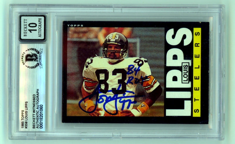 Louis Lipps 1985 Topps #358 Signed Rookie RC w/ 84 ROY Insc. Beckett BGS 10 Auto-1