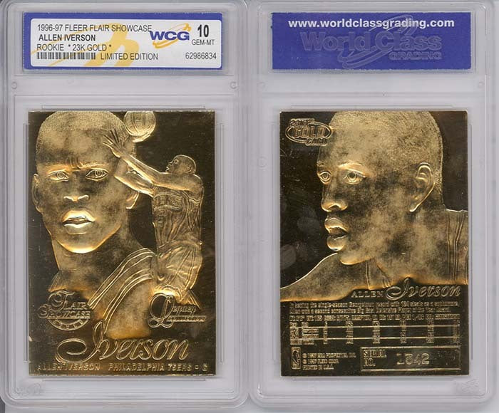 1996 ALLEN IVERSON FLEER FLAIR ROOKIE 23K GOLD CARD - Graded GEM-MINT 10