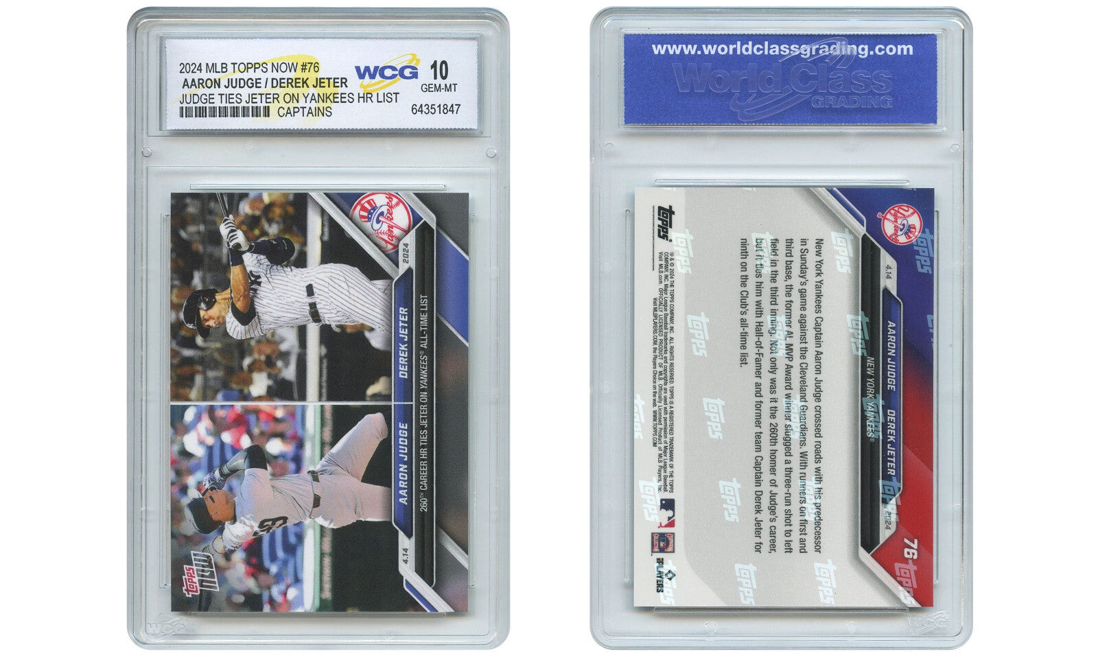 2024 Topps Now Aaron Judge / Derek Jeter Yankees HR Card #76 Graded GEM MINT 10