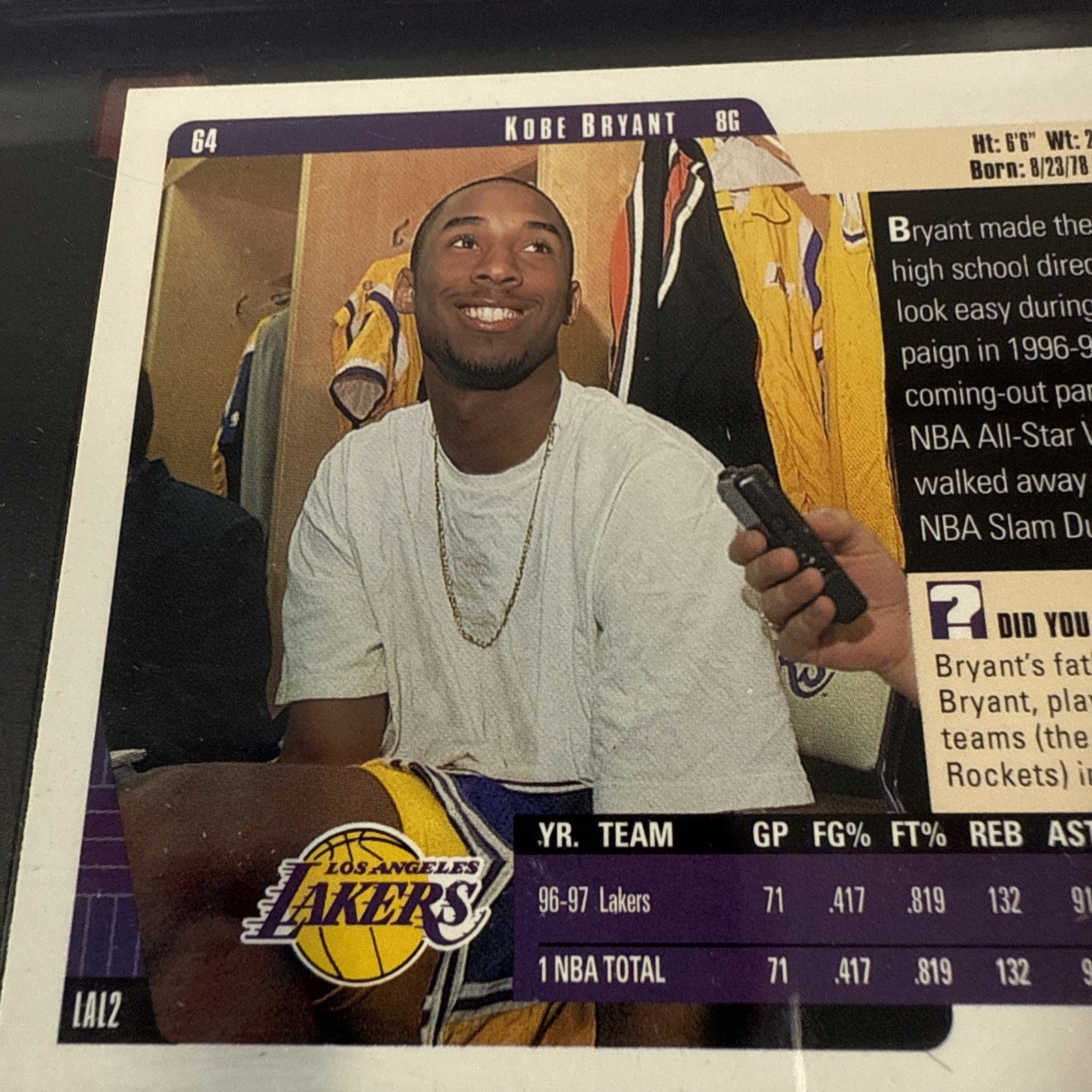 SGC 10 Kobe Bryant #64 1997-98 Upper Deck Collectors Choice SGC-4