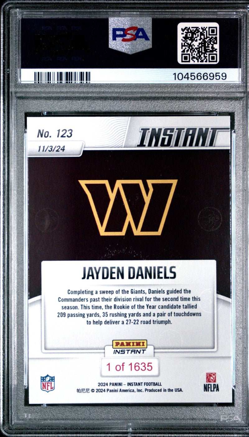 Graded 2024 Panini Instant NFL Jayden Daniels #123 Rookie Football Card PSA 10-2