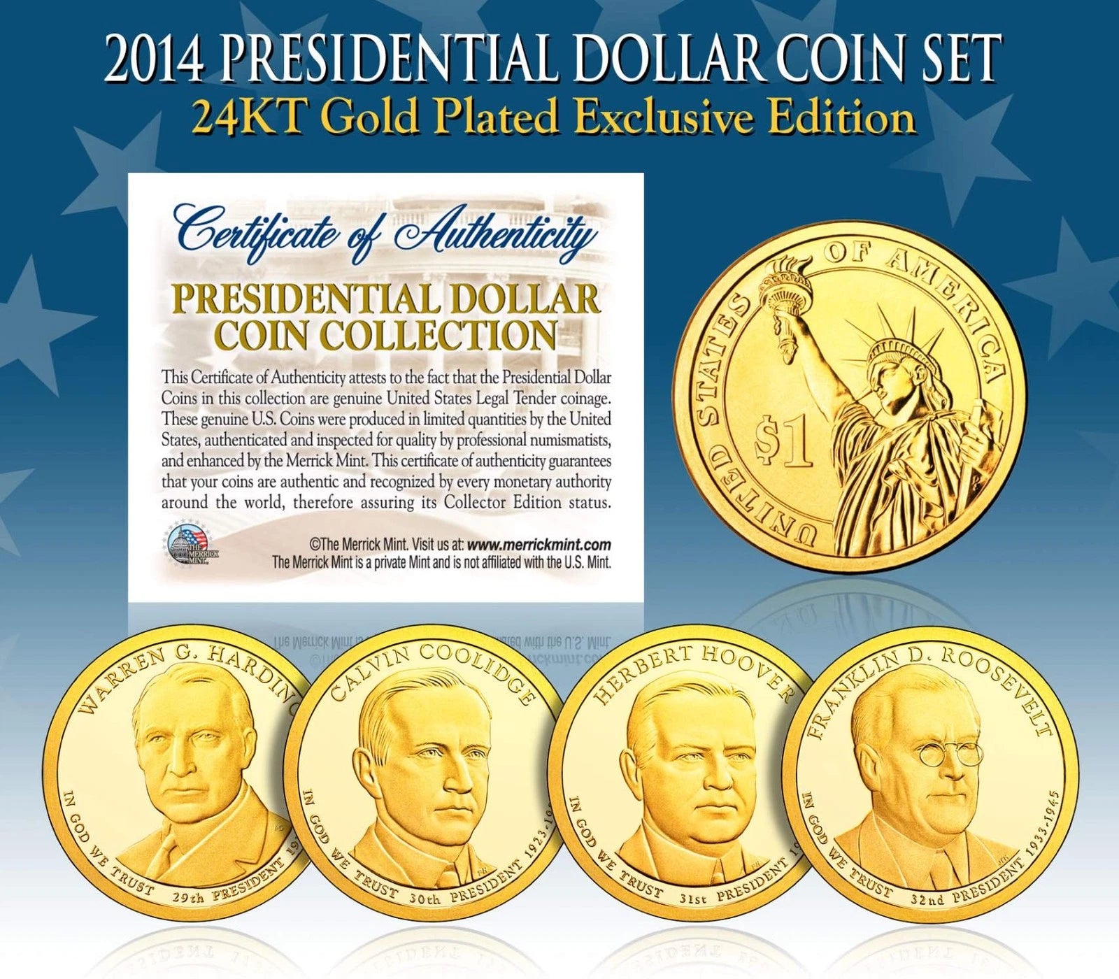 2014 Presidential $1 Dollar 24K GOLD PLATED President 4-Coin Full Set w/Capsules-1