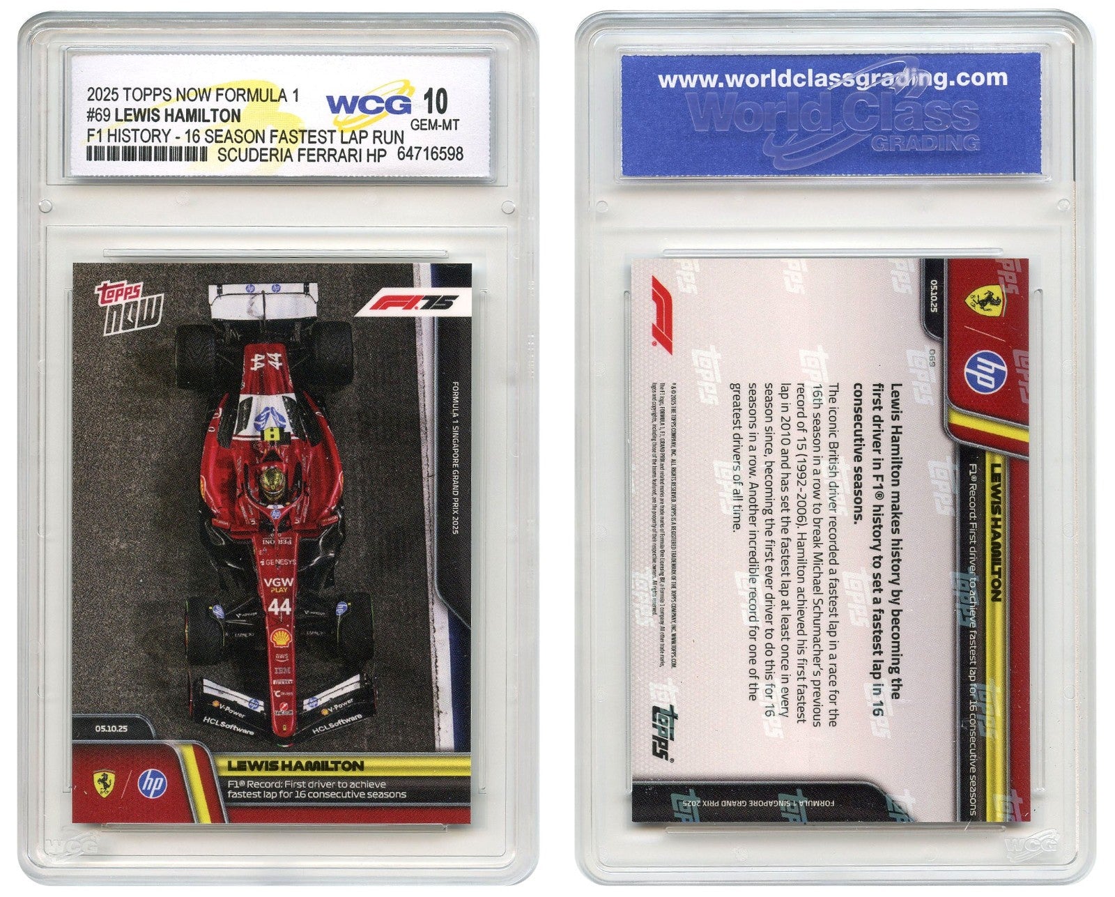 2025 F1 Topps Now LEWIS HAMILTON Formula 1 HISTORIC Record Card #69 GEM MINT 10