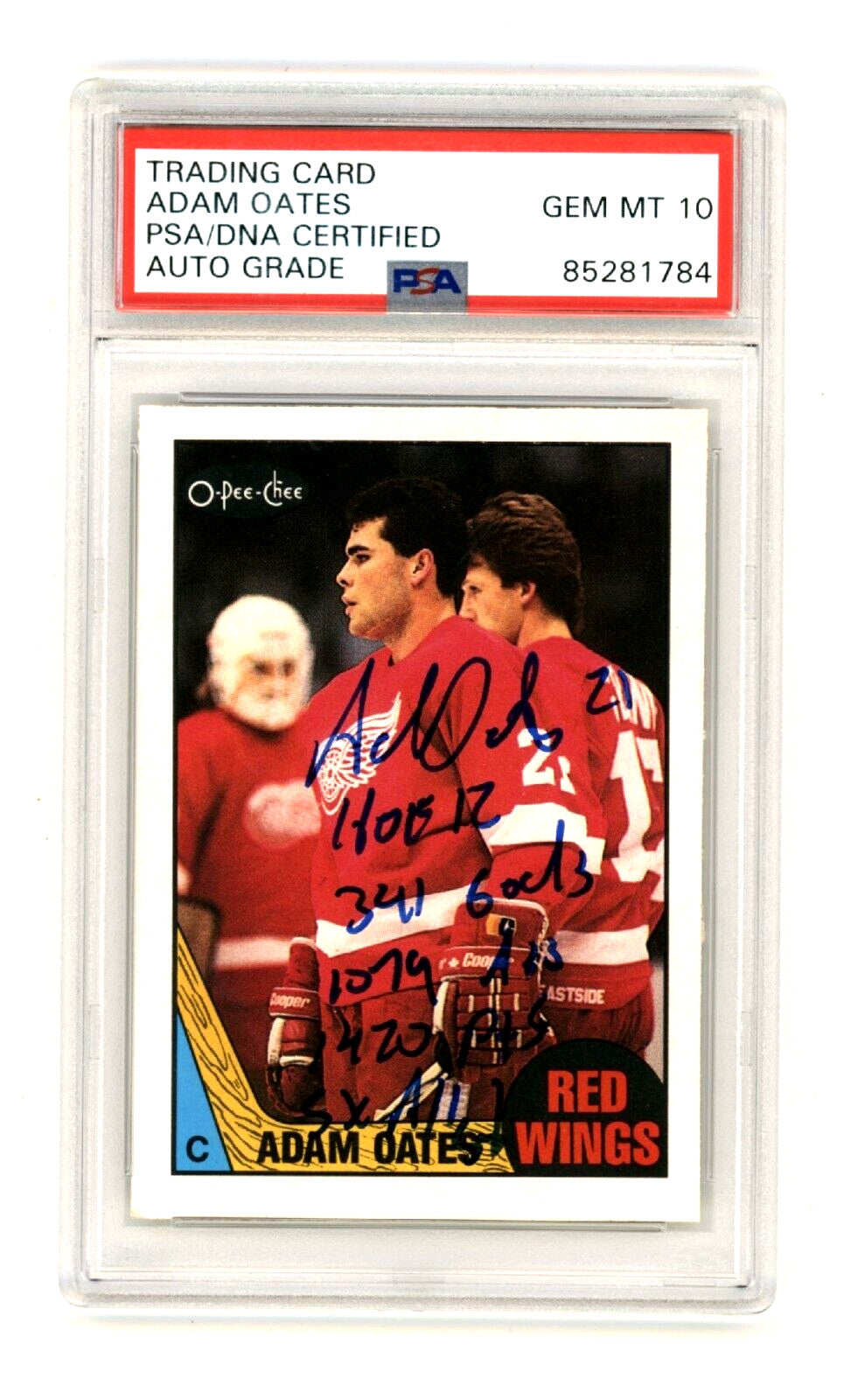 Adam Oates 1987-88 O-Pee-Chee OPC Rookie Card RC w/ 5 Insc. Signed PSA 10 Auto-1