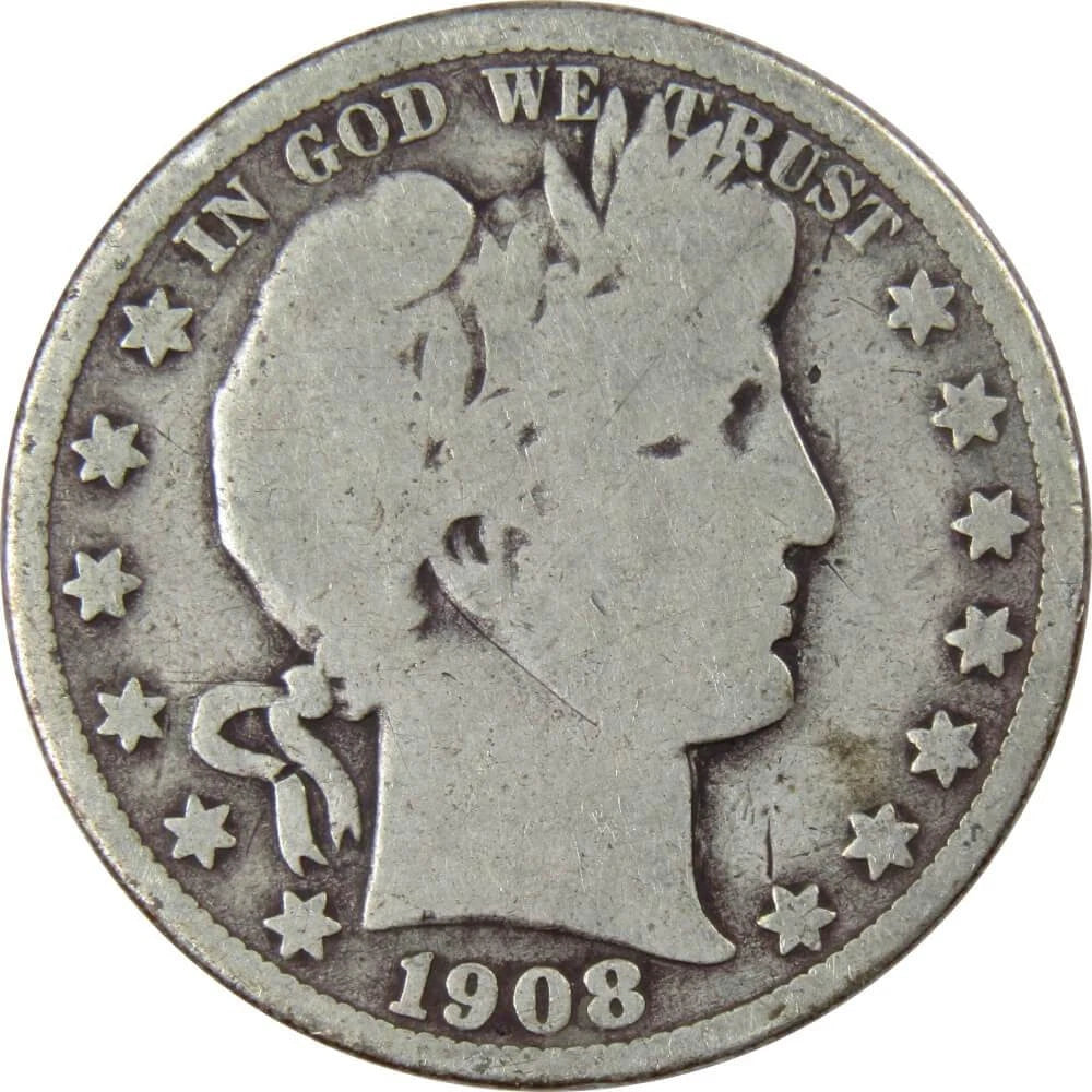 1908 D Barber Half Dollar Circulated Silver 50c Coin Collectible