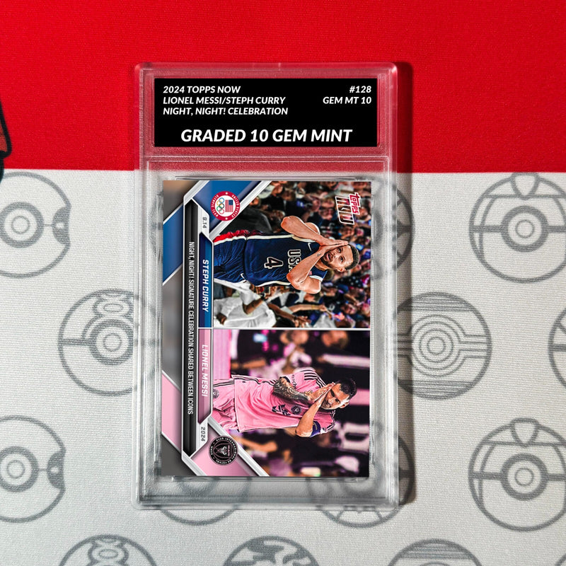 GRADED 10 Lionel Messi/Steph Curry 2024 MLS NBA TOPPS NOW Card #128-1