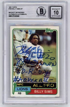 Billy Sims 1981 Topps #100 Rookie RC w/ 3 Ins Signed Beckett BAS BGS 10 Auto-1
