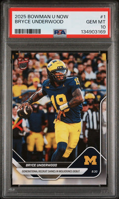 Graded 2025 Bowman U Now Bryce Underwood #1 Rookie RC Football Card PSA 10-1