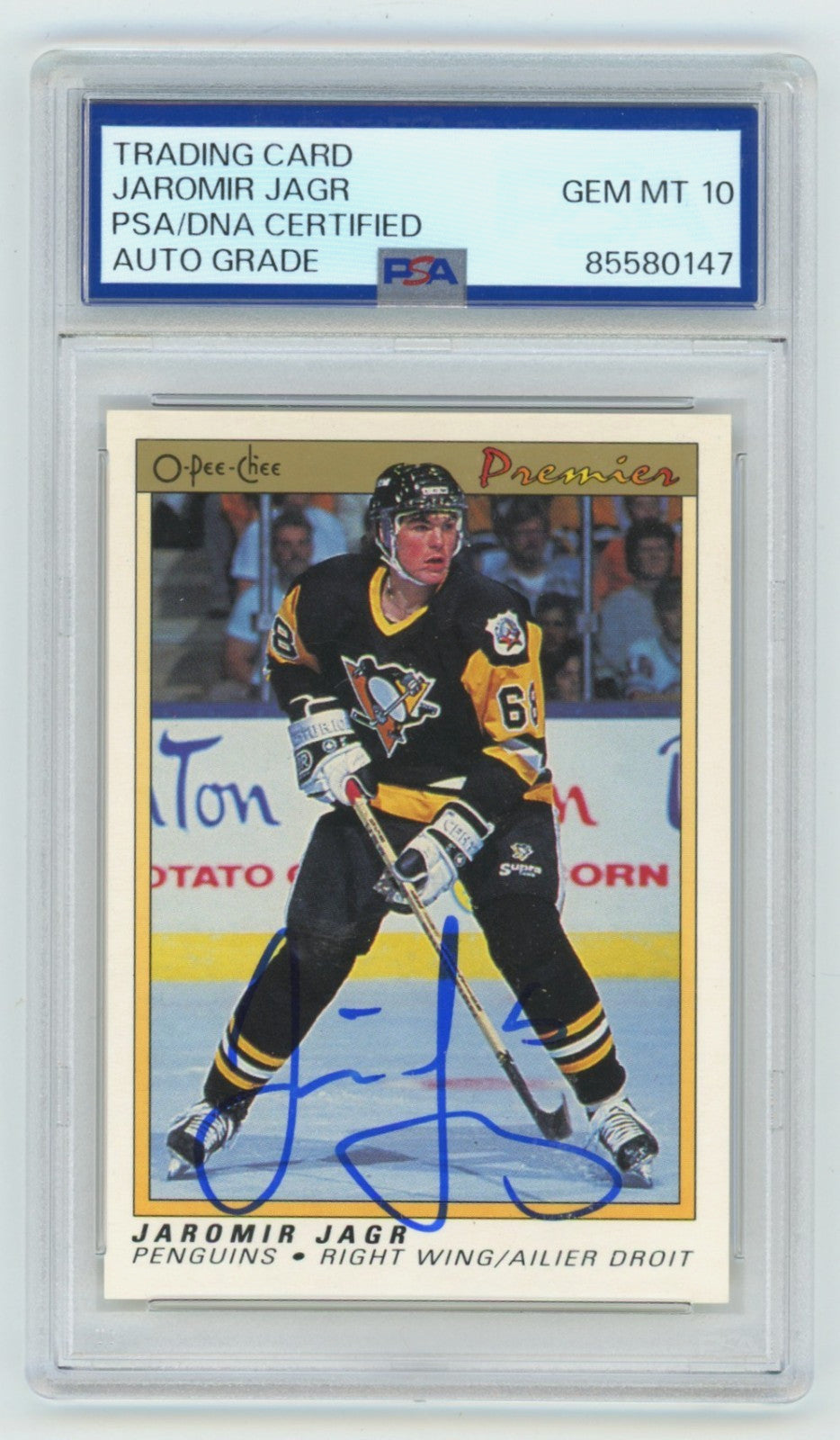 Jaromir Jagr 1990-91 O-Pee-Chee Premier #50 Rookie RC Signed PSA 10 GEM MINT