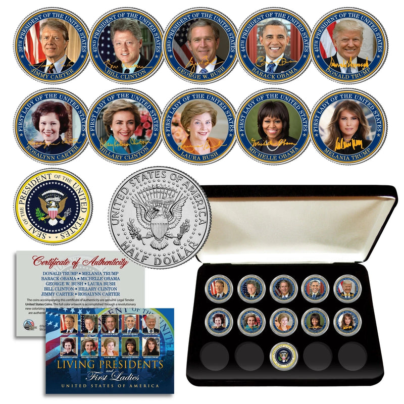LIVING PRESIDENTS and FIRST LADIES JFK Half Dollar 11-Coin Set with Box and COA-1