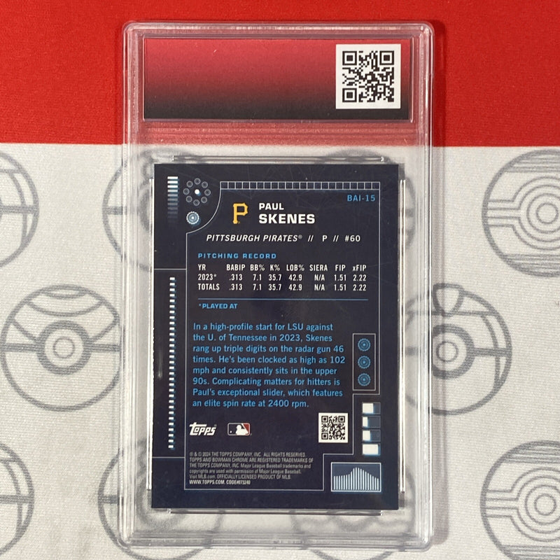 Graded 10 Paul Skenes RC Rookie #BAI-15 2024 Bowman Chrome Pirates Gem Mint-2