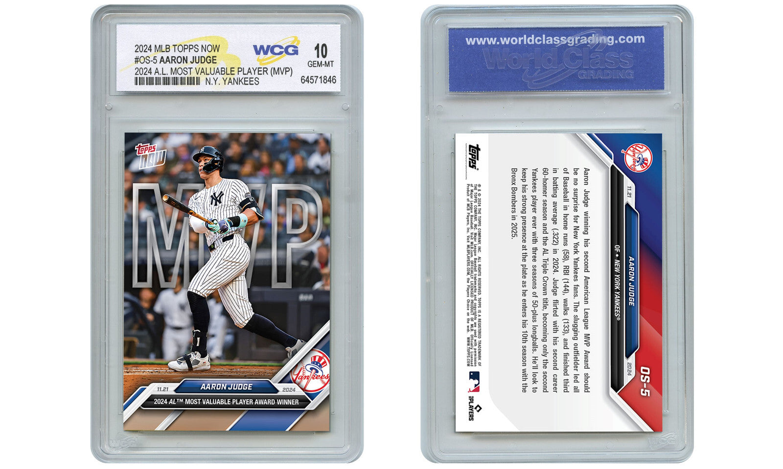 2024 MLB Topps Now AARON JUDGE MVP Card #OS-5 A.L. MVP - Certified GEM MINT 10-1