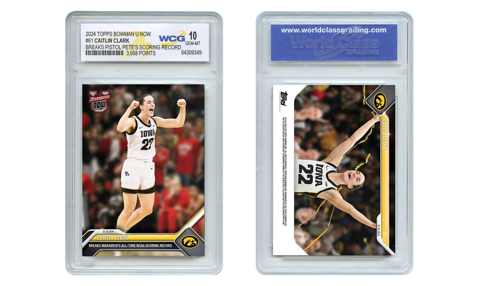 2024 Topps Bowman CAITLIN CLARK Card #61 NCAA All-Time Scoring - GEM MINT 10