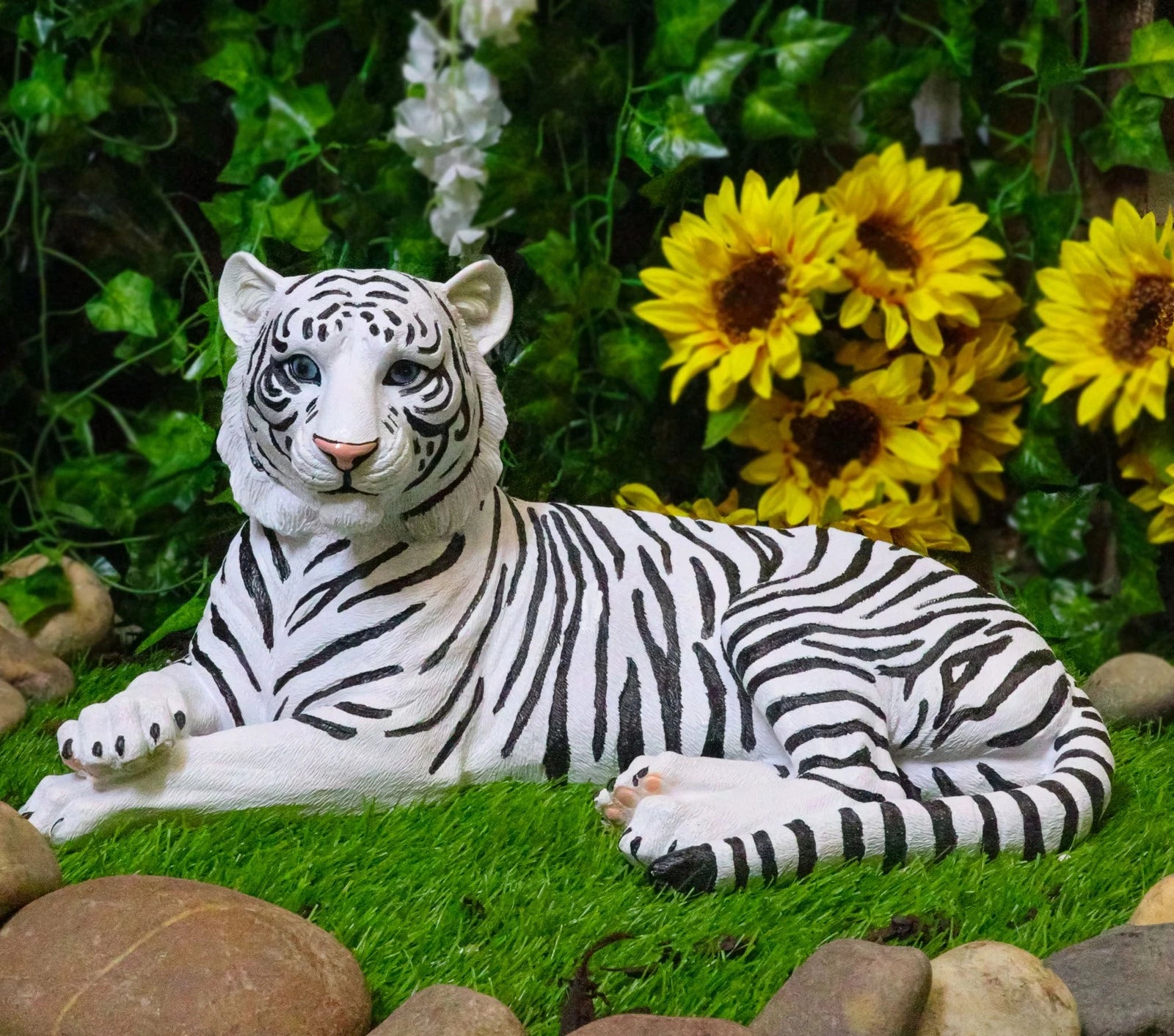 Large Siberian Ghost White Tiger Resting 15.5" Long Statue Home Garden Decor-1