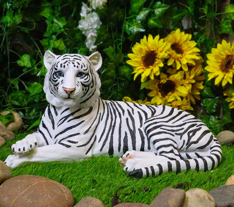 Large Siberian Ghost White Tiger Resting 15.5" Long Statue Home Garden Decor-1