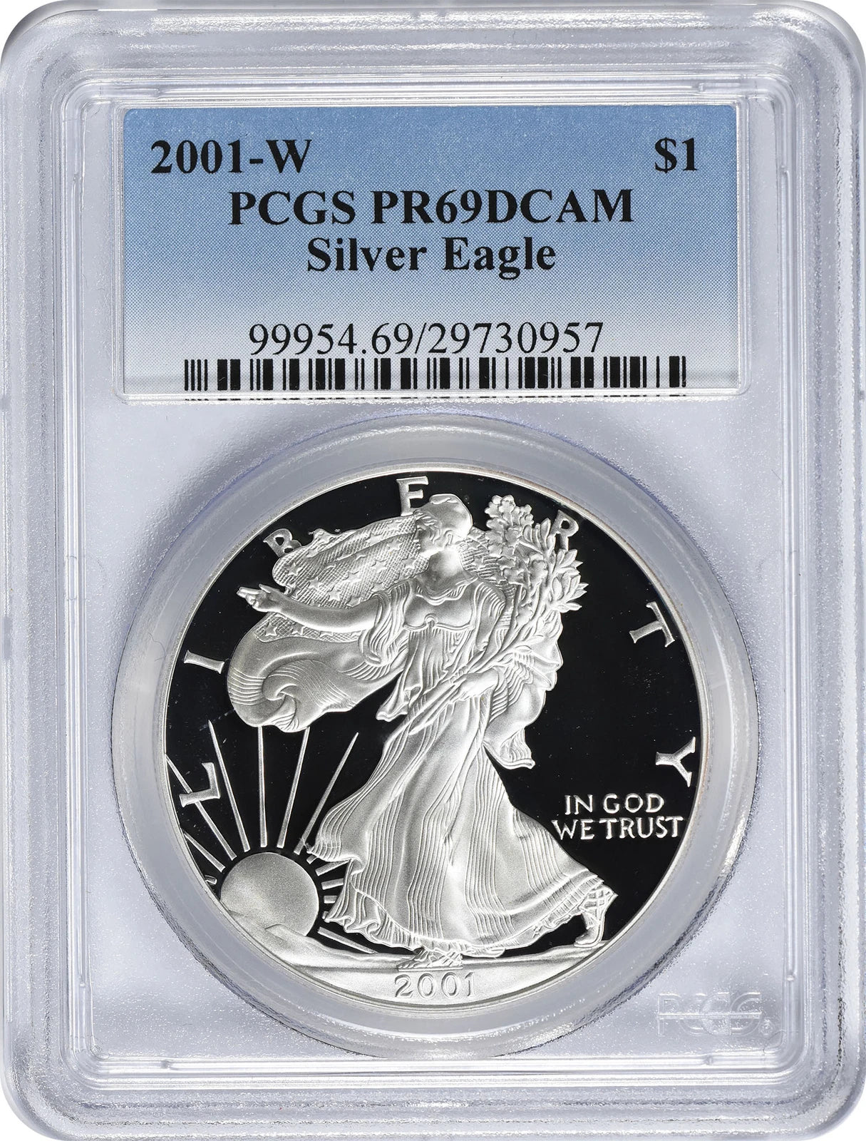 2001-W American Silver Eagle Dollar PR69DCAM PCGS Proof 69 Deep Cameo-1