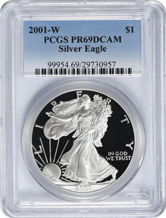 2001-W American Silver Eagle Dollar PR69DCAM PCGS Proof 69 Deep Cameo-1