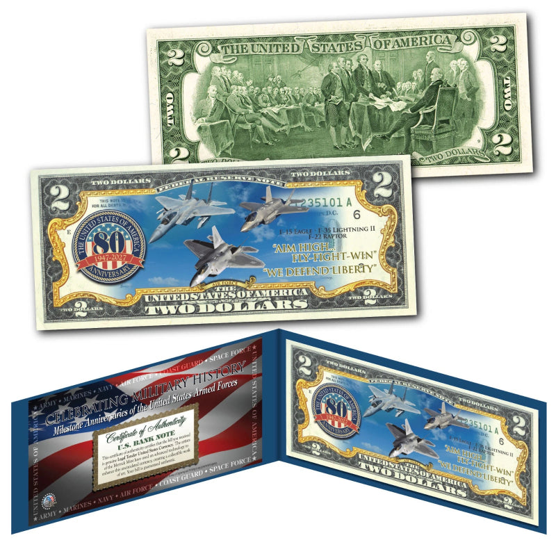 AIR FORCE 80th ANNIVERSARY Milestones of the U.S. Armed Forces Genuine $2 Bill-2