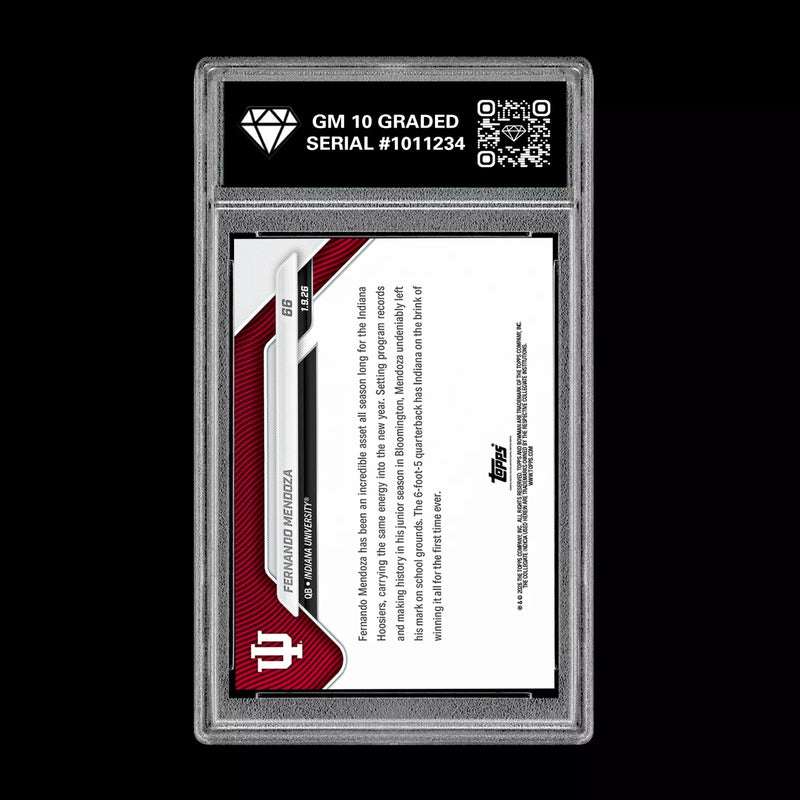 Graded 10 Fernando Mendoza #66 Indiana Hoosiers 2025-26 Bowman U NOW-2