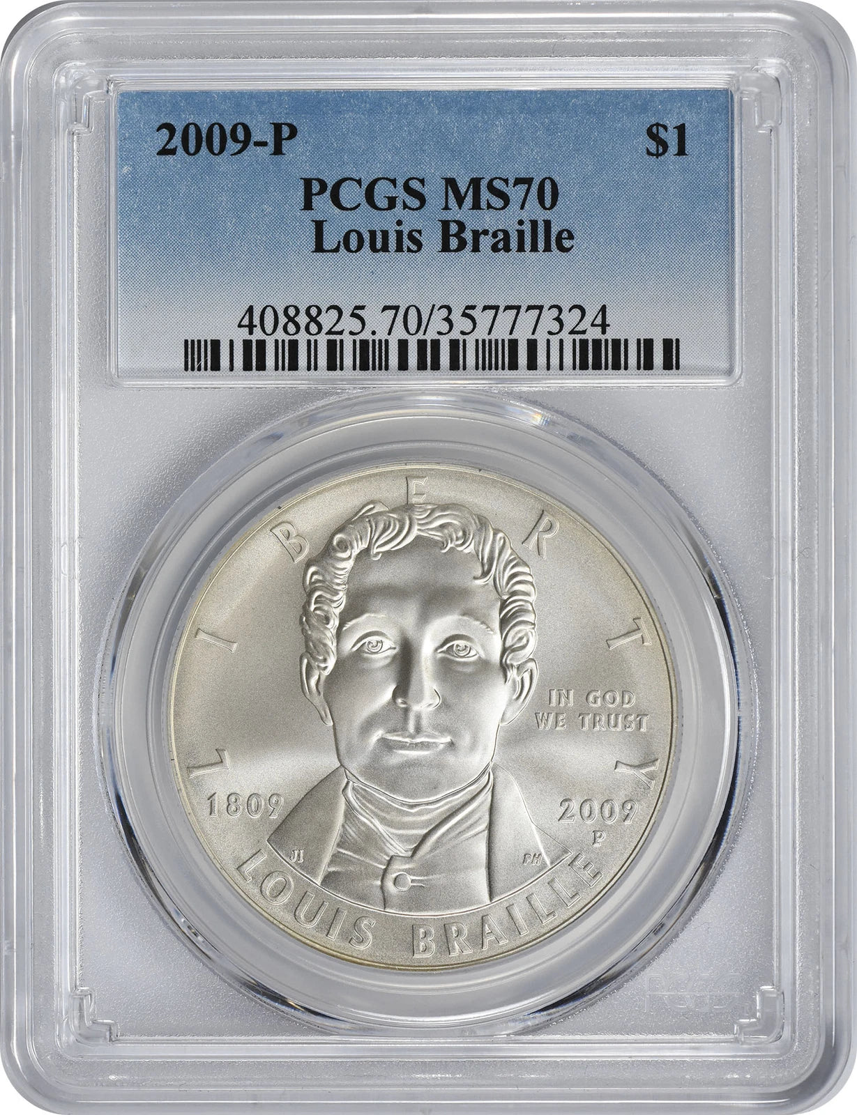 2009-P Louis Braille Silver Commemorative Dollar MS70 PCGS Mint State 70-1