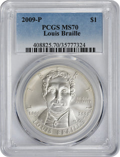 2009-P Louis Braille Silver Commemorative Dollar MS70 PCGS Mint State 70-1