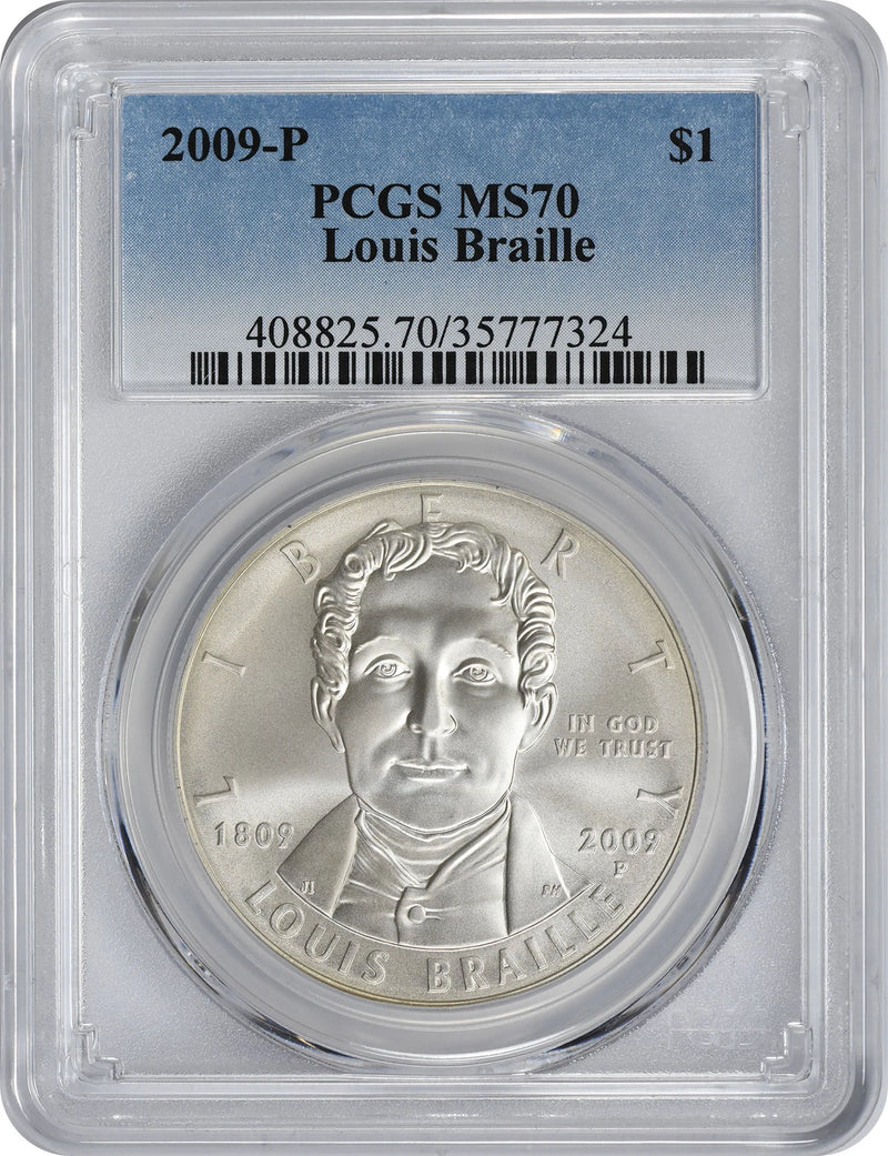 2009-P Louis Braille Silver Commemorative Dollar MS70 PCGS Mint State 70-1