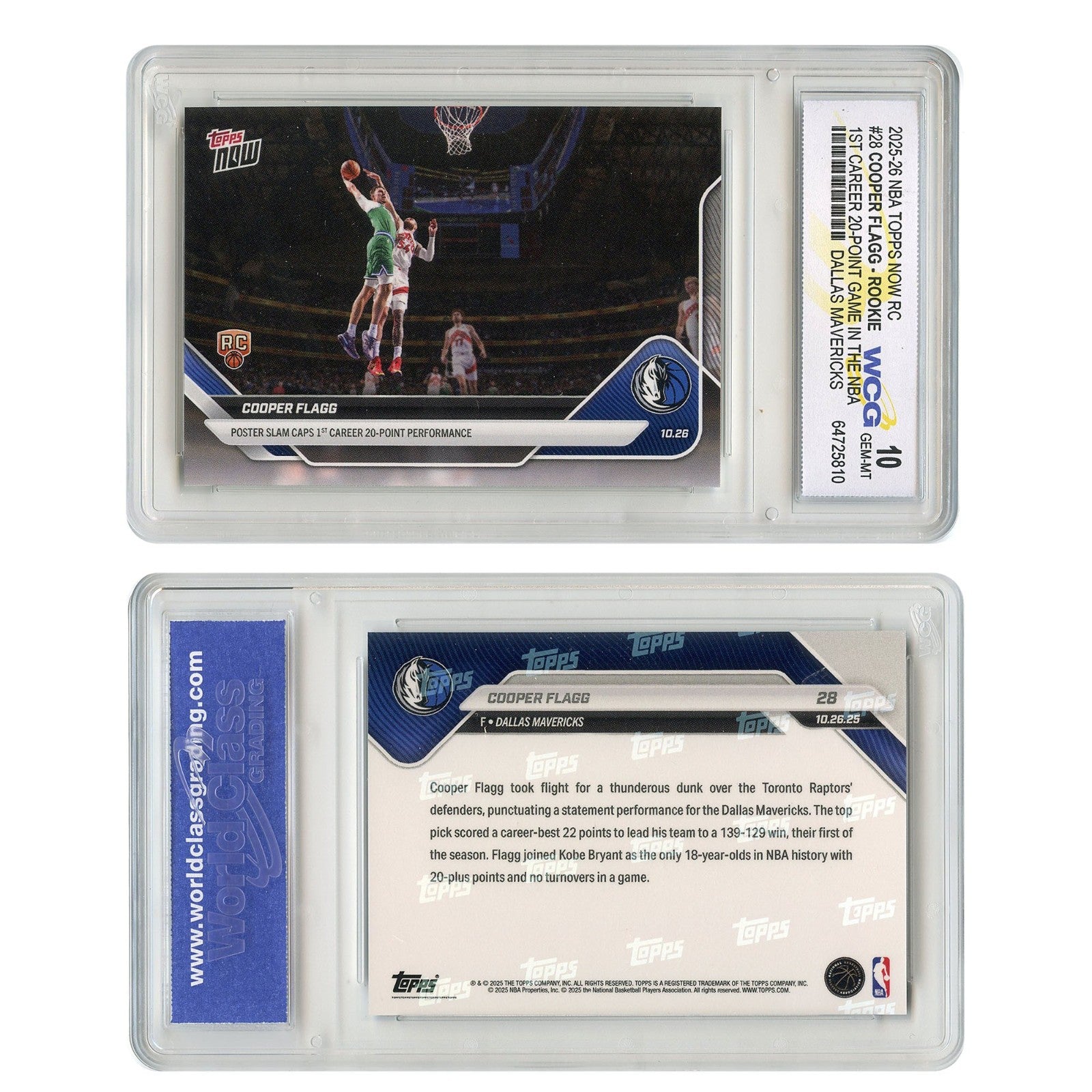 2025-26 NBA Topps Now COOPER FLAGG 1st 20-Point Game ROOKIE Card #28 GEM-MINT 10-4
