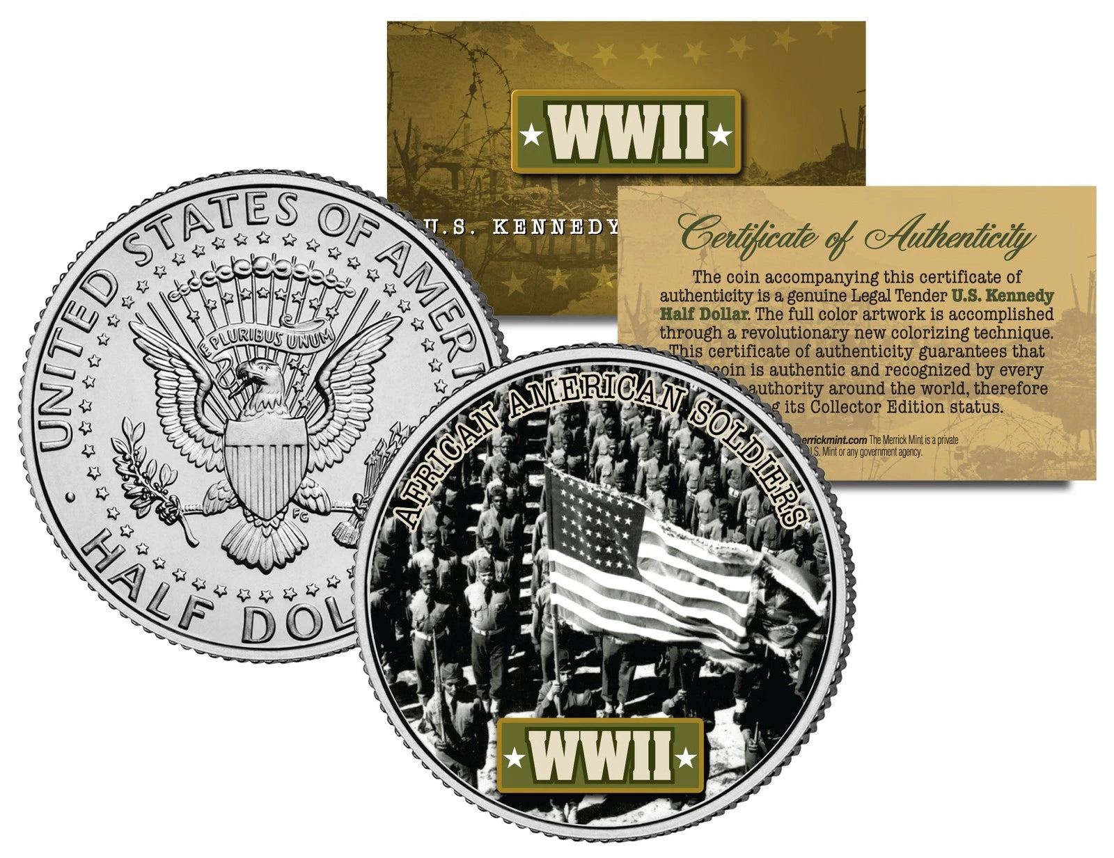 World War II AFRICAN AMERICAN SOLDIERS JFK Kennedy Half Dollar US Coin-1