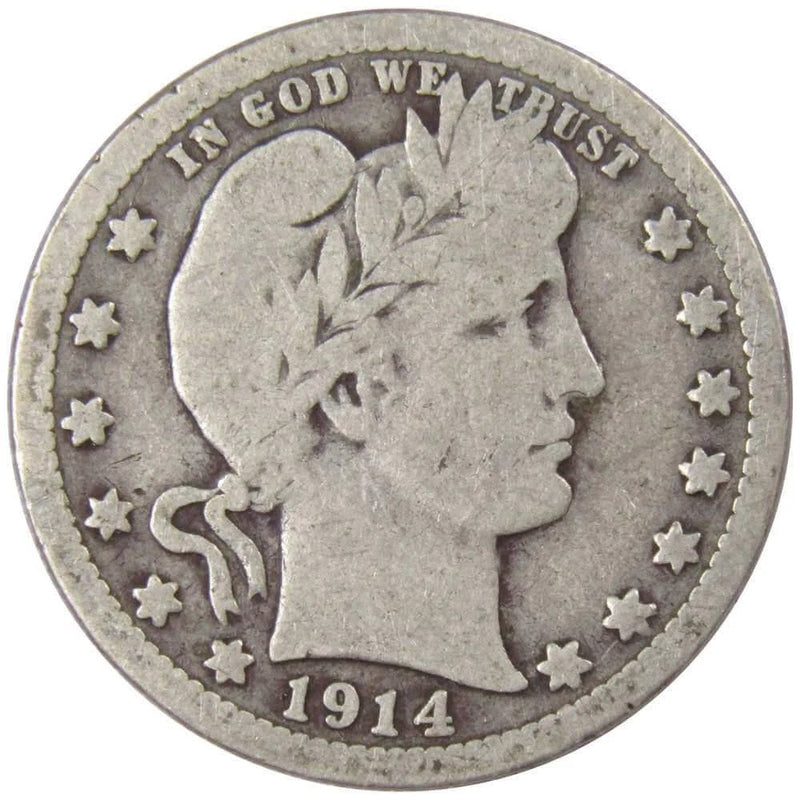 1914 Barber Quarter G Good 90% Silver 25c US Type Coin Collectible-1