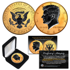 1964 BU Silver JFK Half Dollar 2-Sided 24K GOLD & Black Ruthenium Highlights BOX-2