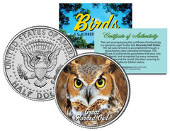 GREAT HORNED OWL BIRD JFK Kennedy Half Dollar US Colorized Coin-1