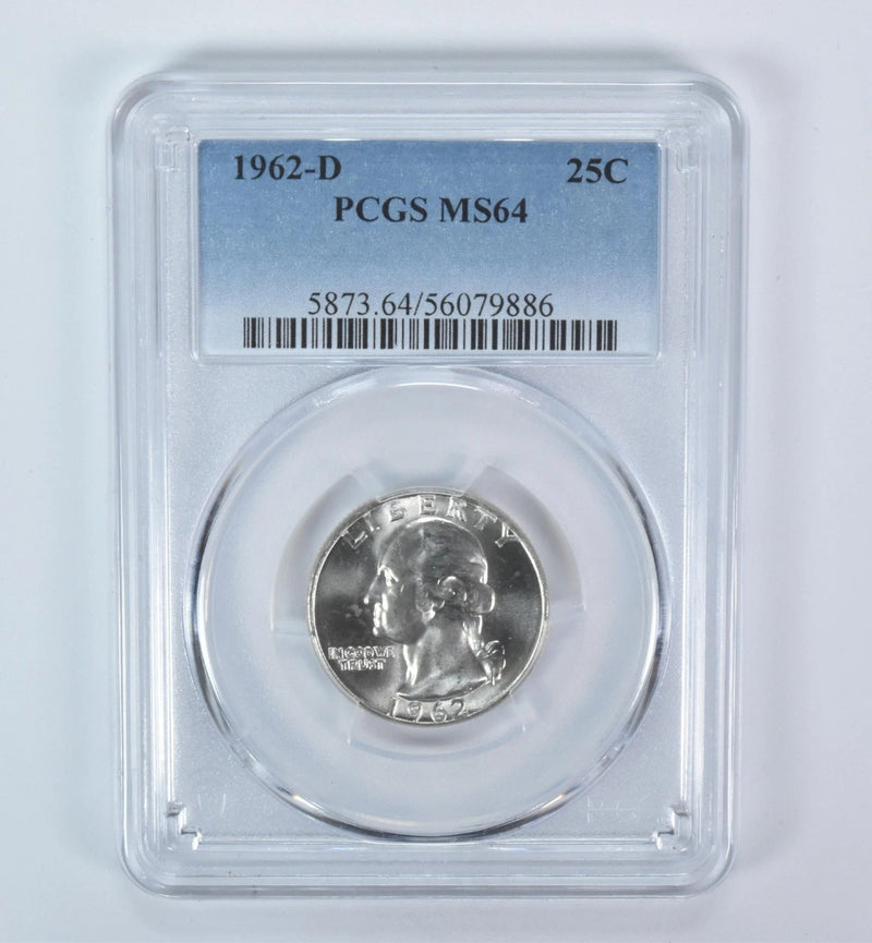 Moneda de 25 centavos Washington MS64 PCGS Etiqueta Azul 1962-D-4