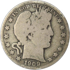 1909 S Barber Half Dollar VG Very Good 90% Silver 50c US Type Coin Collectible-1