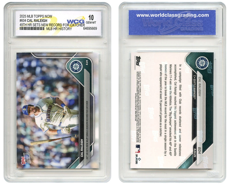 2025 MLB Topps CAL RALEIGH 49th HR Sets New Catcher Record Card #604 GEM MINT 10-1