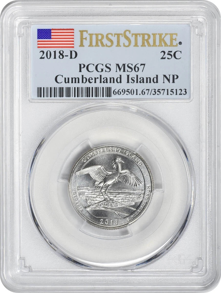 Primer impacto de la moneda MS67 del Parque Nacional ATB de la Isla Cumberland 2018-D-1