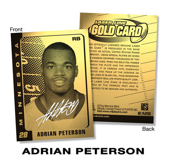 2007 ADRIAN PETERSON Vikings ROOKIE Signature 23K GOLD Laser Line Card-1