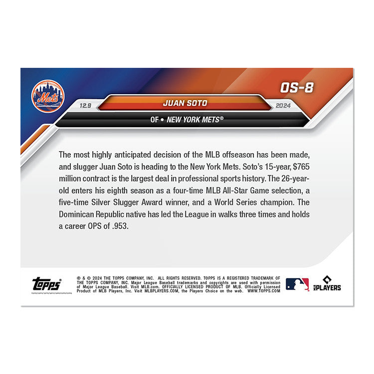Graded 10 Juan Soto #OS-8 2024 MLB Topps NOW First New York Mets Card-4