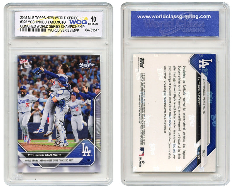 2025 Topps YOSHINOBU YAMAMOTO Clinches LAD World Series Card #925 - GEM MINT 10-1
