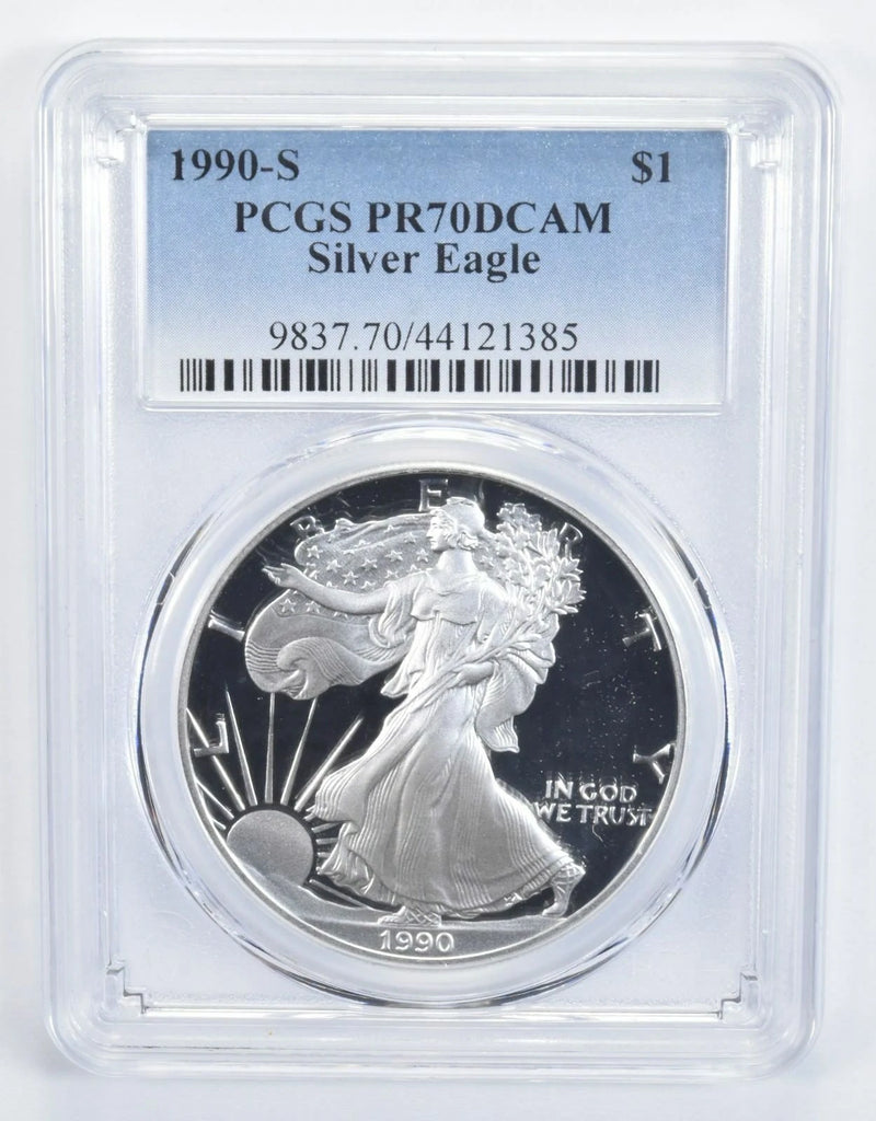 1990-S American Silver Eagle Dollar PR70DCAM PCGS Proof 70 Deep Cameo-1
