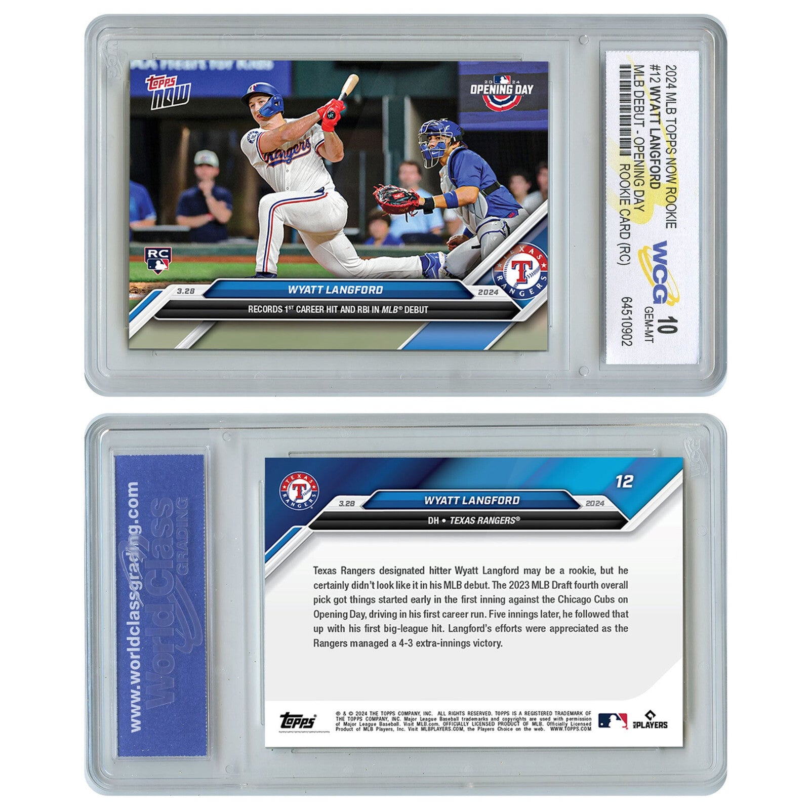 2024 Topps Now WYATT LANGFORD MLB Debut Opening Day ROOKIE CARD #12 GEM MINT 10-2